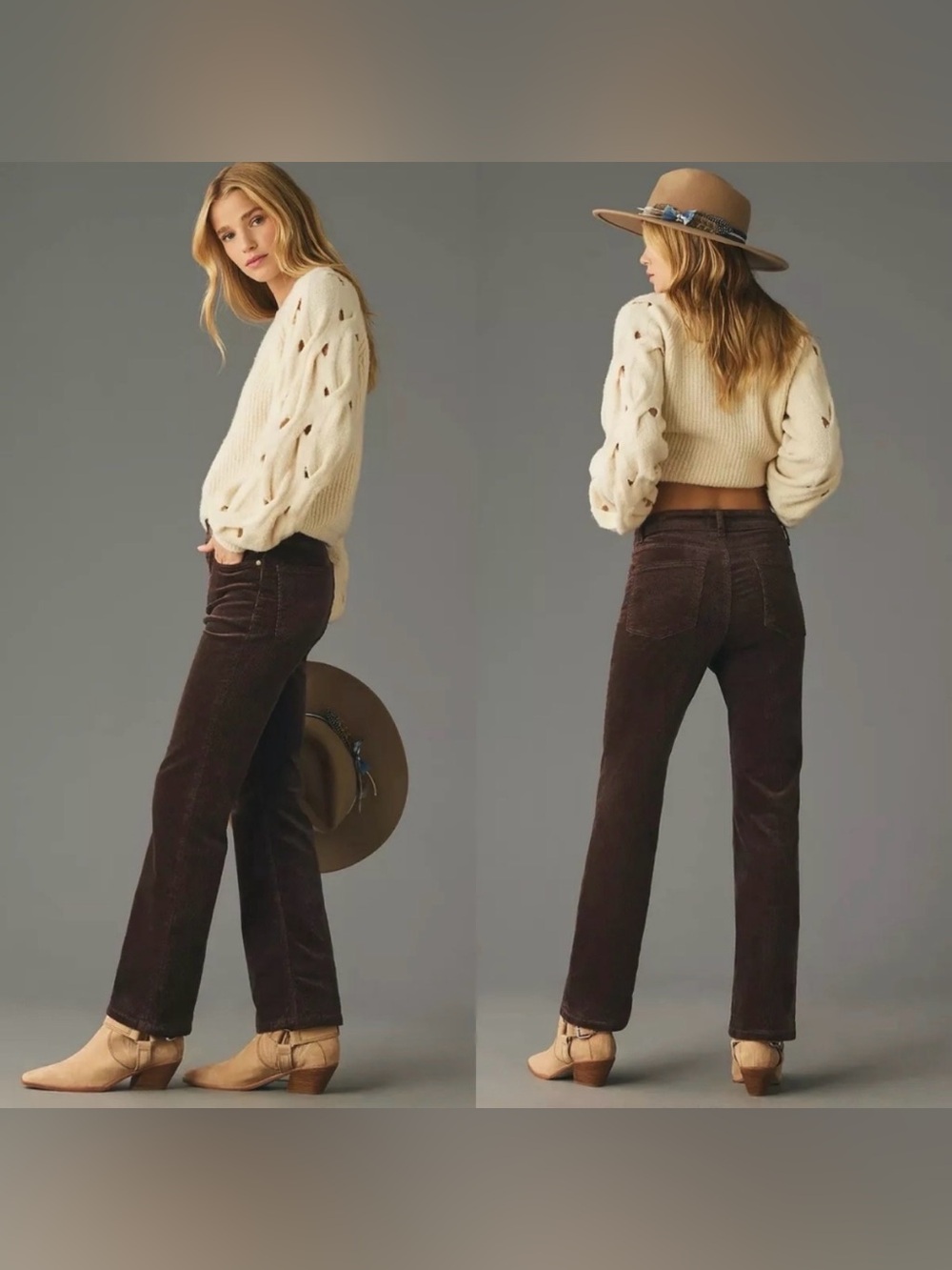Pilcro The Yaya Mid Rise Corduroy Crop Flare Serif Women’s Brown Pants, 27